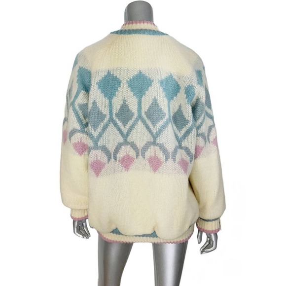 Vintage Moffat Woolens Cream Wool Zip Front Fair Isle Jacket L - Picture 2 of 9